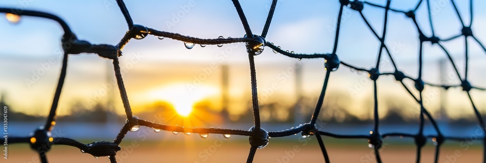 Wall mural a net with raindrops on it. the net is blue and white. the raindrops are small and clear
