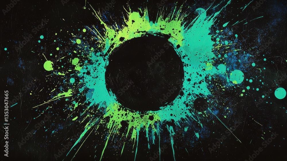 Poster dynamic abstract background featuring a circular spot stain effect. rendered in a bold palette of bl