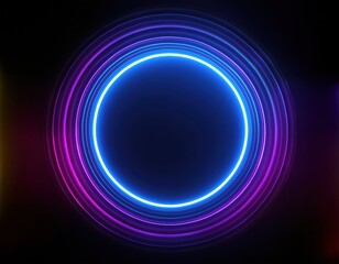 Obraz premium Glowing neon circular rings with vibrant blue and purple light effects