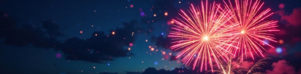 Fototapeta premium Vibrant fireworks exploding in the sky with colorful bursts and patterns, pyrotechnics, fireworks