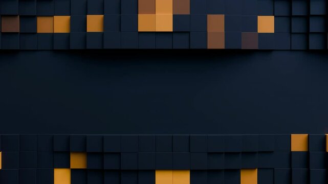 abstract animated black and orange cubes background video, 4k seamless loop, 3d shapes backdrop wallpaper, copy space