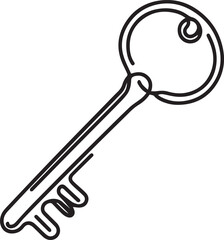 Key continuous line art drawing black vector