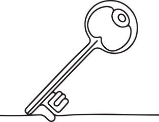 Key continuous line art drawing black vector