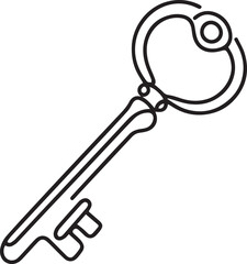 Key continuous line art drawing black vector