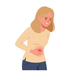 woman suffering from stomach pain and cramps  
