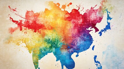 A colorful artistic representation of the continent of Asia