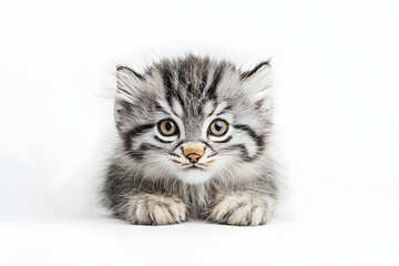 Obraz premium Adorable Kitten Poses Cutely on White