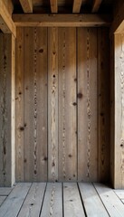 Weathered wooden wall with exposed beams and rustic texture, natural, old