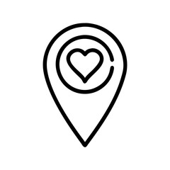 Love location, Location pin with heart shape. Favorite places outline icon, isolated vector illustration