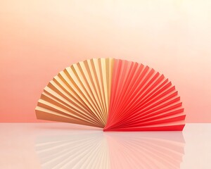 Half-Open Fan for Peach Background, Minimalist Design.
