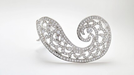 Obraz premium Sparkling diamond ear cuffs with intricate design, resting gently on a pure white background
