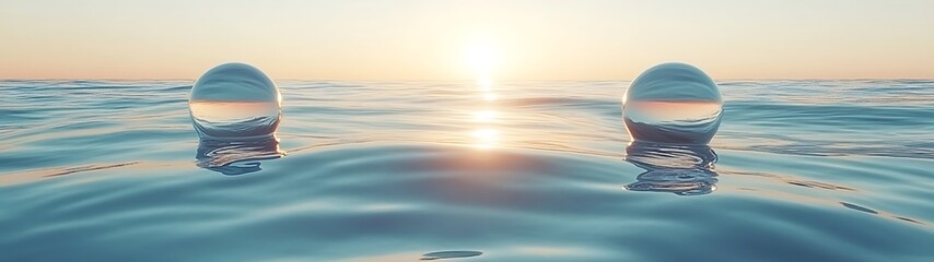 Obraz premium Floating Crystal Balls Sunrise Sea.