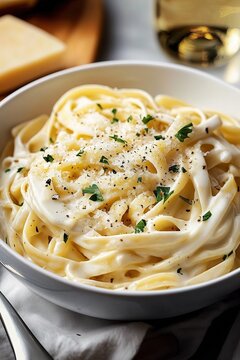 Classic Fettuccine Alfredo with Parmesan Cream Sauce, Black Pepper, and Fresh Basil &ndash; Gourmet Pasta Dish