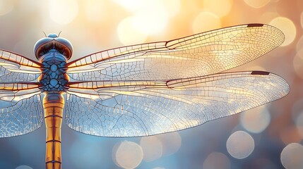 Magnificent macro shot of dragonfly wings showcasing intricate details and stunning patterns in natural light