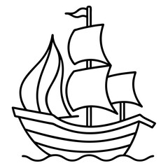 Pirate Ship Line Art Drawing