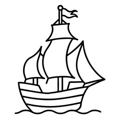 Pirate Ship Line Art Drawing