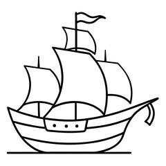 Pirate Ship Line Art Drawing