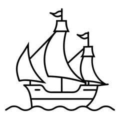 Pirate Ship Line Art Drawing