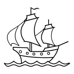 Pirate Ship Line Art Drawing