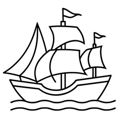 Pirate Ship Line Art Drawing