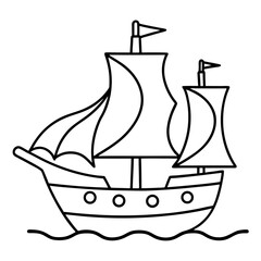 Pirate Ship Line Art Drawing