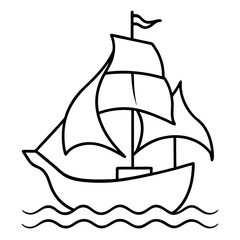 Pirate Ship Line Art Drawing