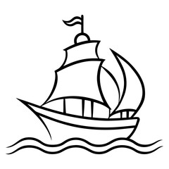 Pirate Ship Line Art Drawing