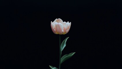 Single Peach Tulip Against Black Background