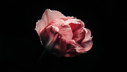 Isolated pink tulip, dramatic black background