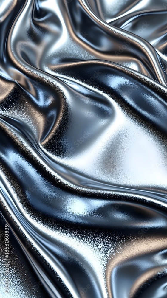 Poster abstract 3d render of a glossy metallic surface with fluid dynamics and iridescent reflections for v
