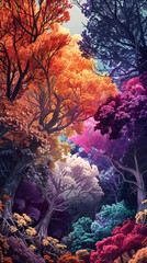 Vibrant Colors of the WJ Tree Variety Under an Entrancing Sunlit Sky