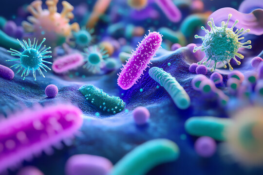 Colorful microscopic organisms in vibrant, detailed close-up.