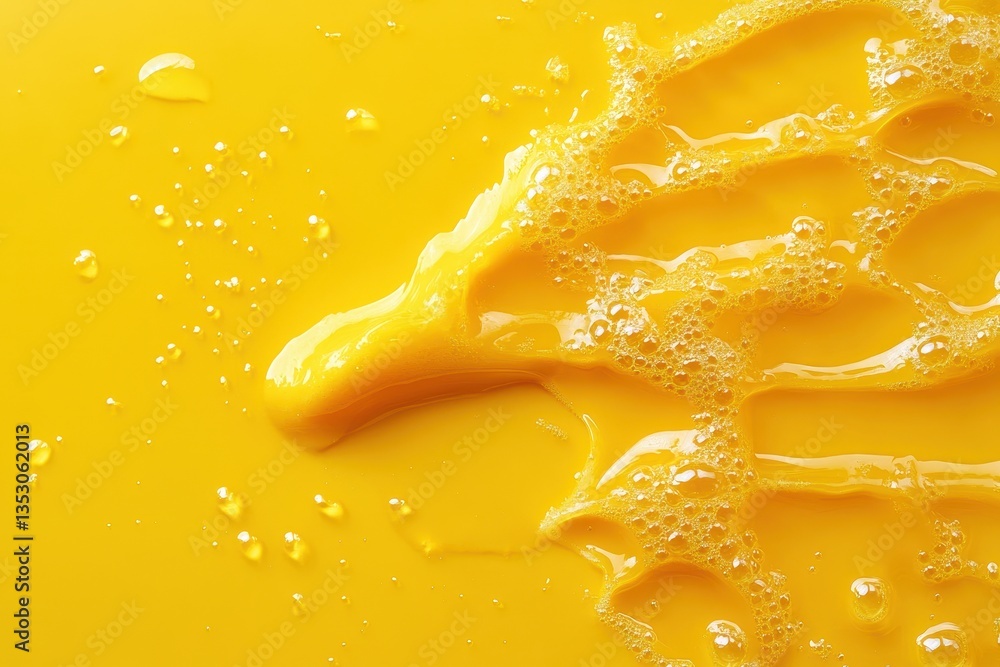 Poster bright yellow surface covered with droplets of water creating a fresh and vibrant texture during day