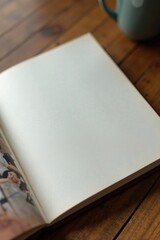Fototapeta premium Clean vertical photo album layout with blank pages and leather binding, office, organization