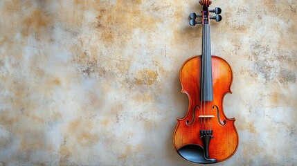 Vintage violin on textured wall