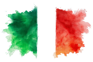 Watercolor Italian flag with red, white, and green colors splattered isolated on white or transparent background