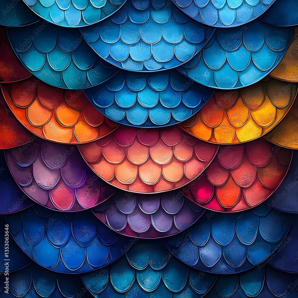 Poster abstract colorful pattern of scales in vivid colors capturing the essence of fantasy and imagination