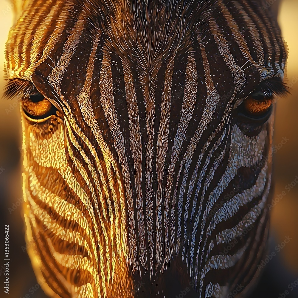 Poster close-up of a zebra's face showcasing unique stripes and expressive features captivating the viewer 