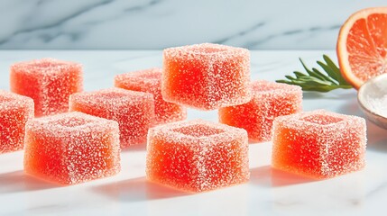 Grapefruit Gummies on Marble.