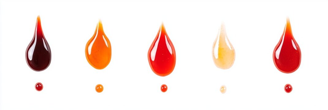 Different sauces dripped on white background