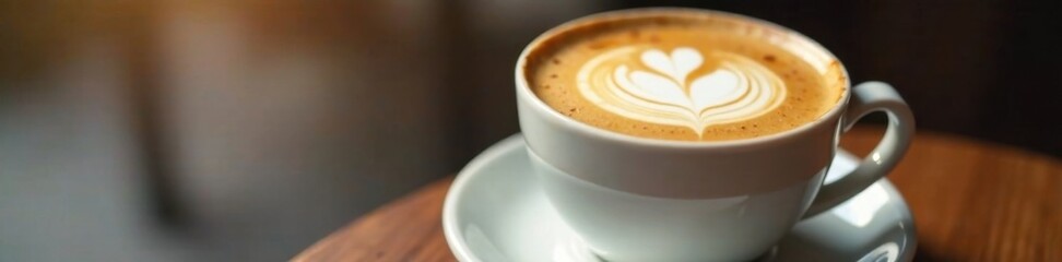 Creamy cappuccino coffee in a delicate ceramic cup, white, beverage