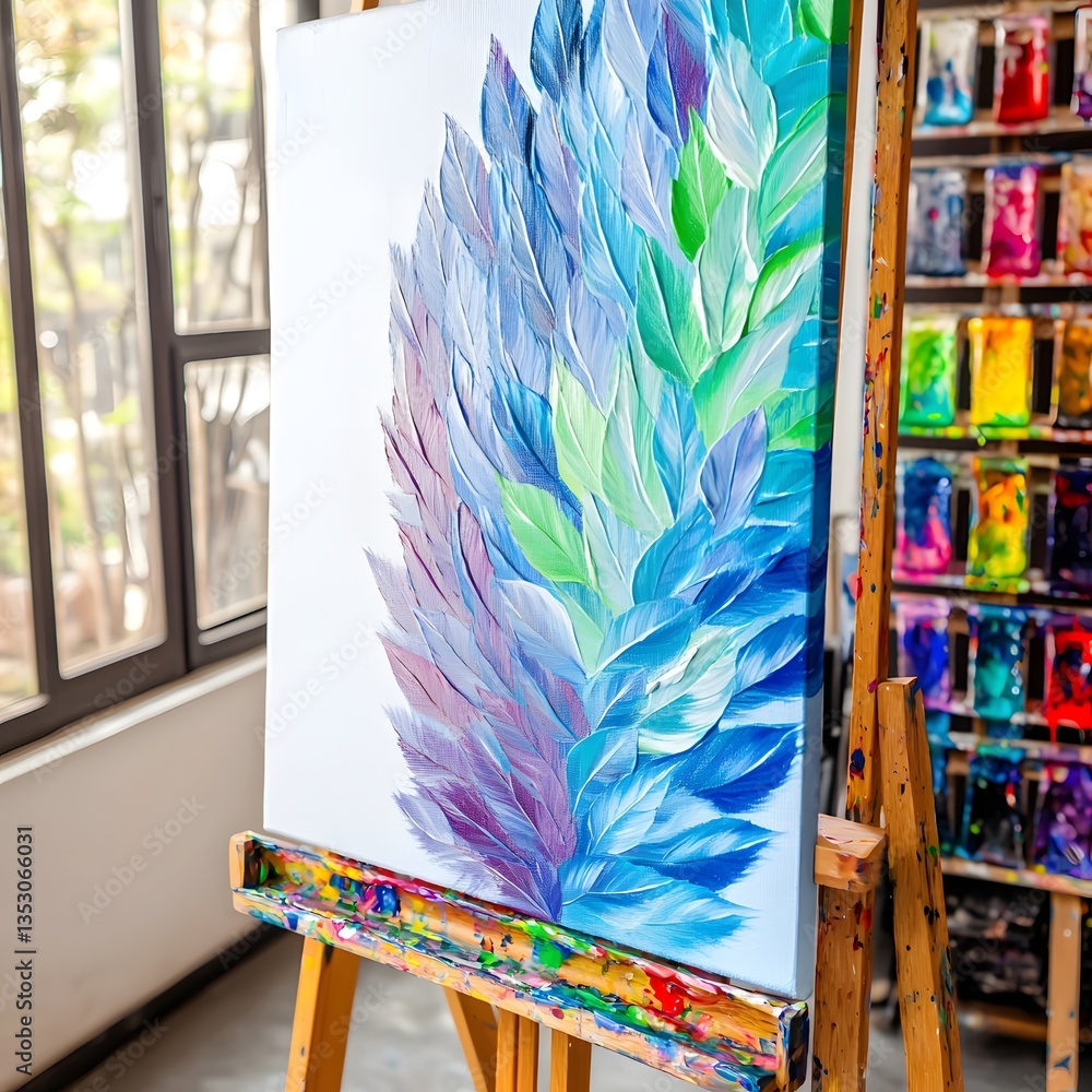 Aufkleber colorful feather pattern on a canvas displaying artistic flair with vibrant hues and intricate detai