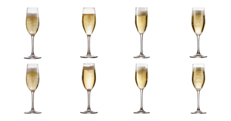 Various Glasses of Sparkling Wine on a Dark Background, Bundle Set Collection, Isolated on Transparent Background