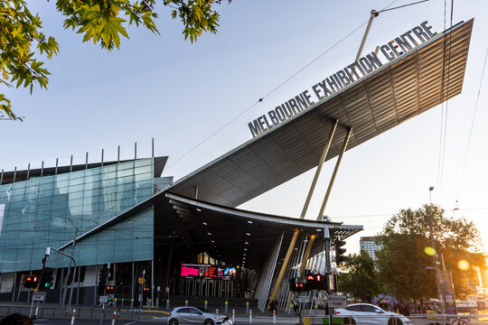 Exterior facade of the Melbourne Convention and Exhibition Centre. Largest convention and exhibition venue in Australia with 70,000 square meters.