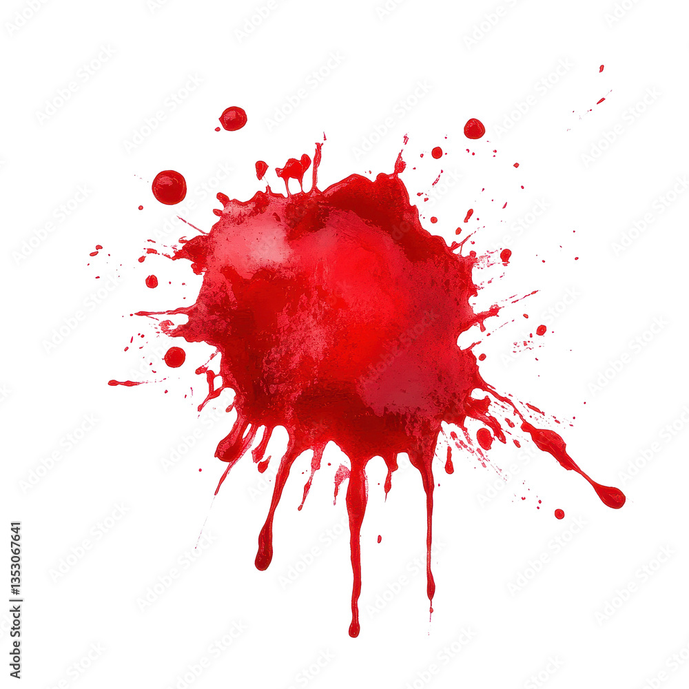 Poster Bright red blood stain spreading across a white background creating an abstract form, Blood Stain on white background