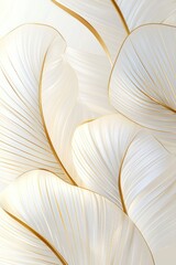 Elegant overlapping white leaves adorned with delicate gold outlines and lines