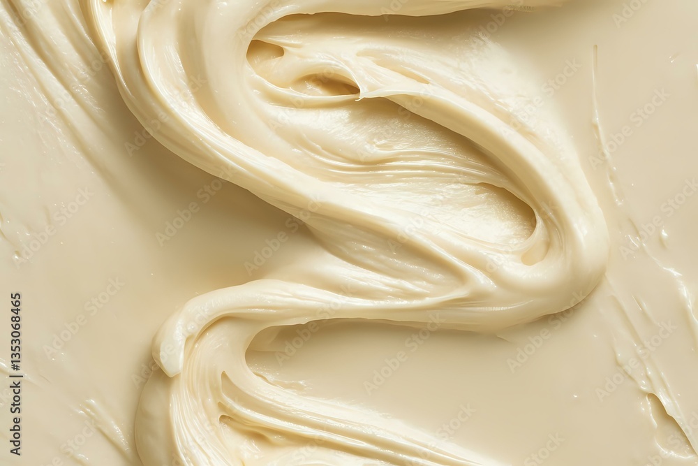 Poster creamy vanilla frosting swirls in smooth waves creating luxurious texture and pattern. close up macr