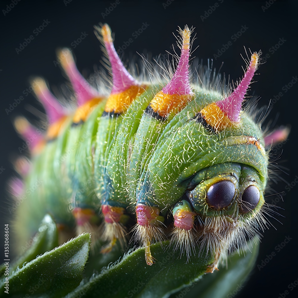 Poster detailed macro view of a caterpillar's fuzz showcasing intricate textures and patterns in nature