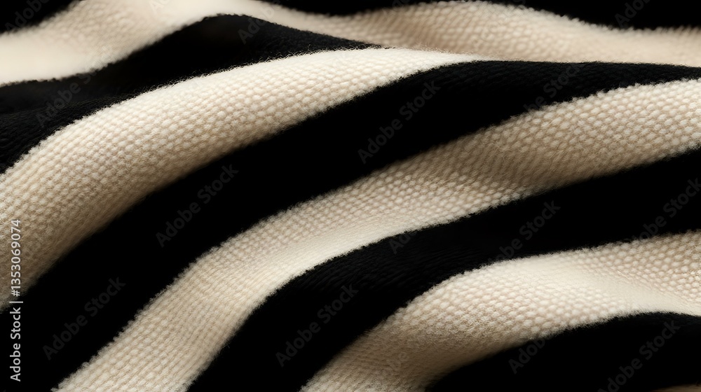 Poster dramatic close-up of black and white striped fabric texture showing detailed weave pattern and curve