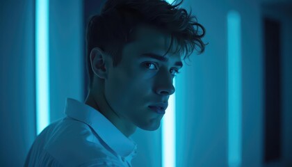 Cyberpunk Fashion: A Youthful Portrait in Electric Blue